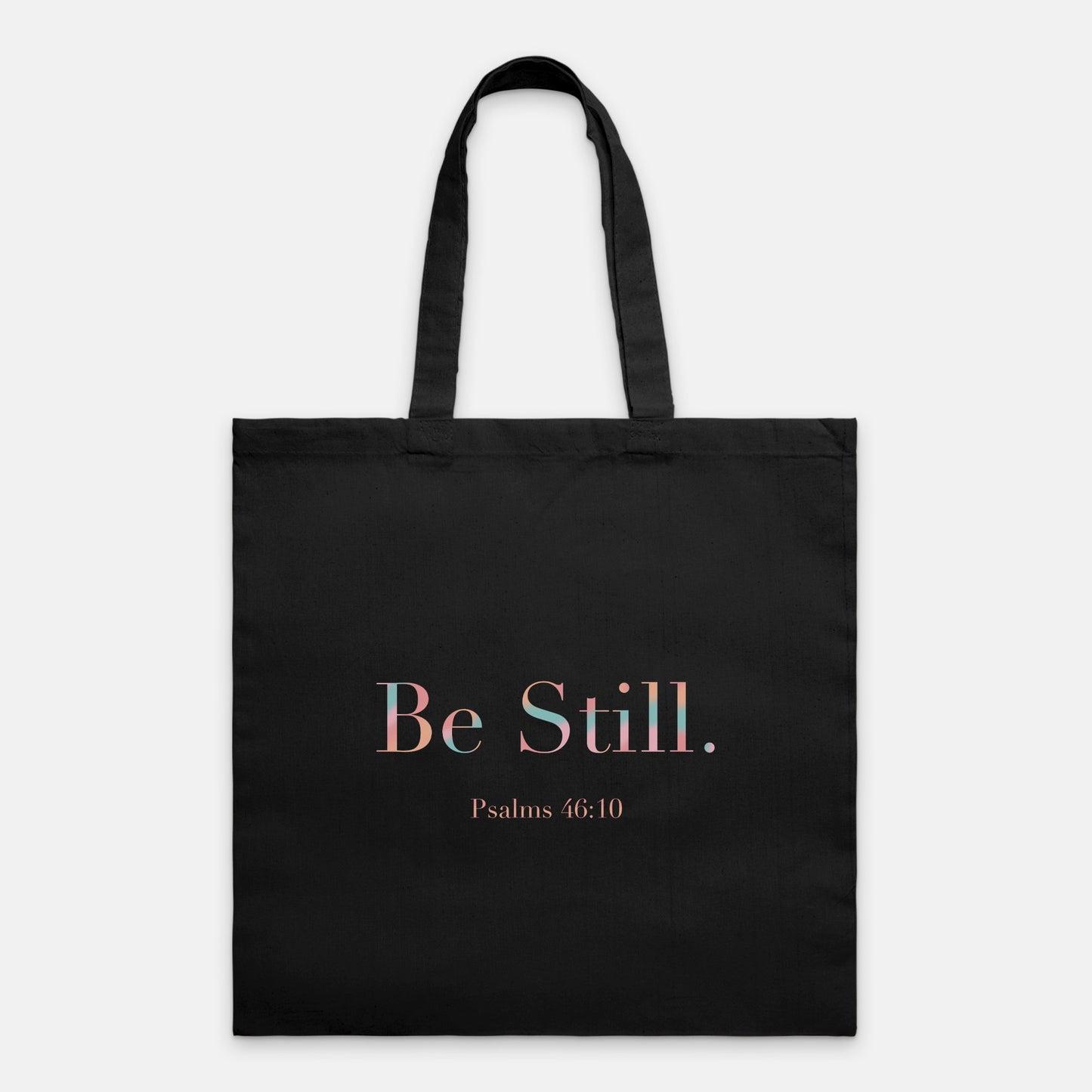 Be Still. Cristian Black Canvas Tote Bag (Psalms 46:10)