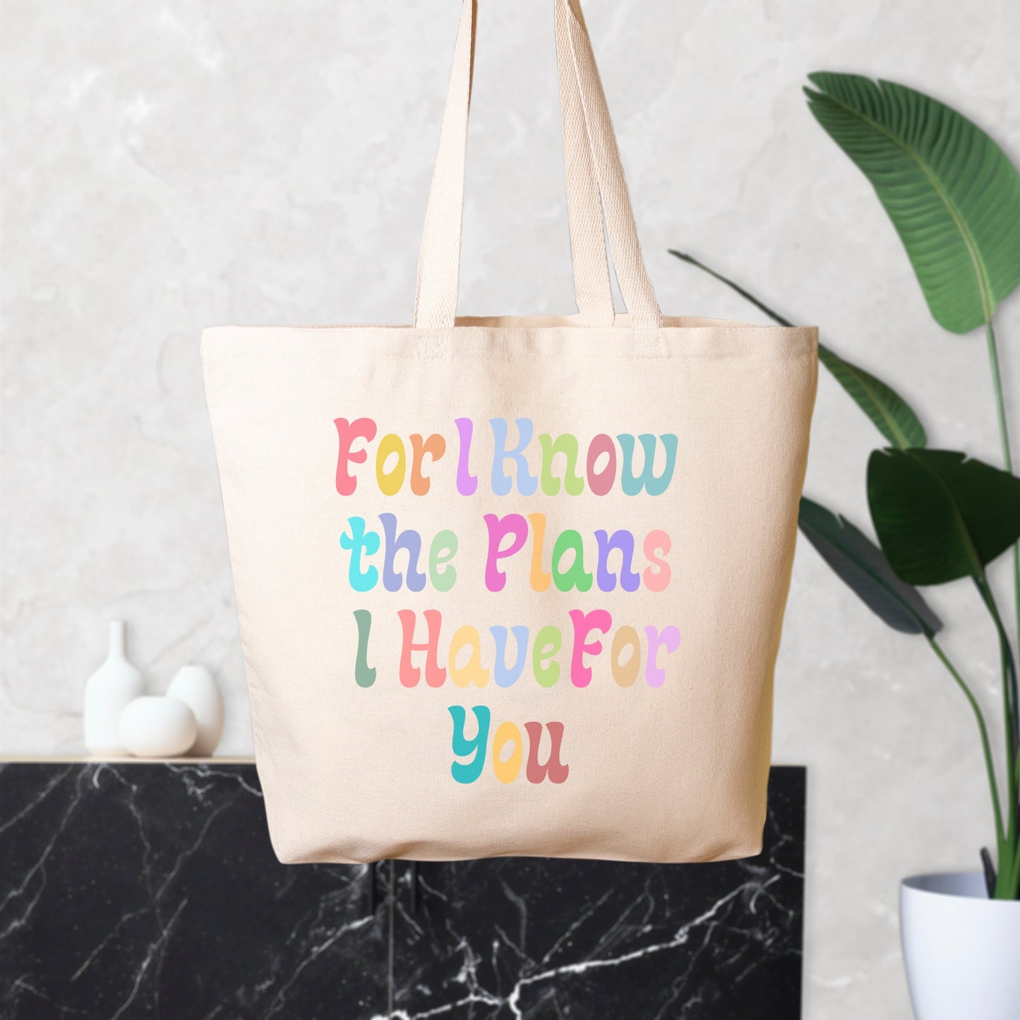 For I Know the Plans I Have For You Oversized Christian Canvas Tote Bag (Jeremiah 29:11)