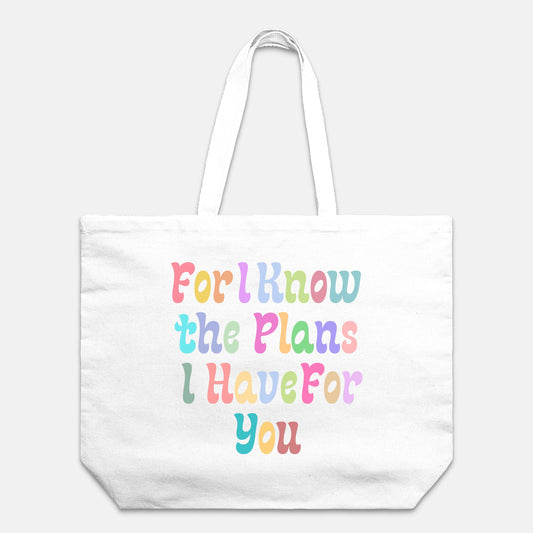 For I Know the Plans I Have For You Oversized Christian Canvas Tote Bag (Jeremiah 29:11)