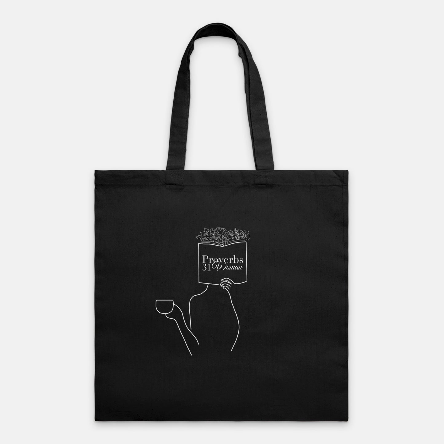 Proverbs 31 Woman Lightweight Christian Canvas Tote Bag (White Outline)